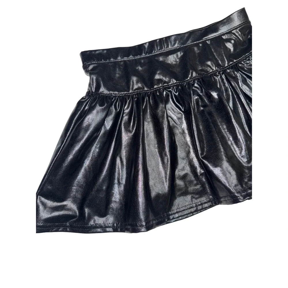 Azarhia Girls Black Metallica Skort Shiny Ruffle Skirt Shorts Size YL 10/12